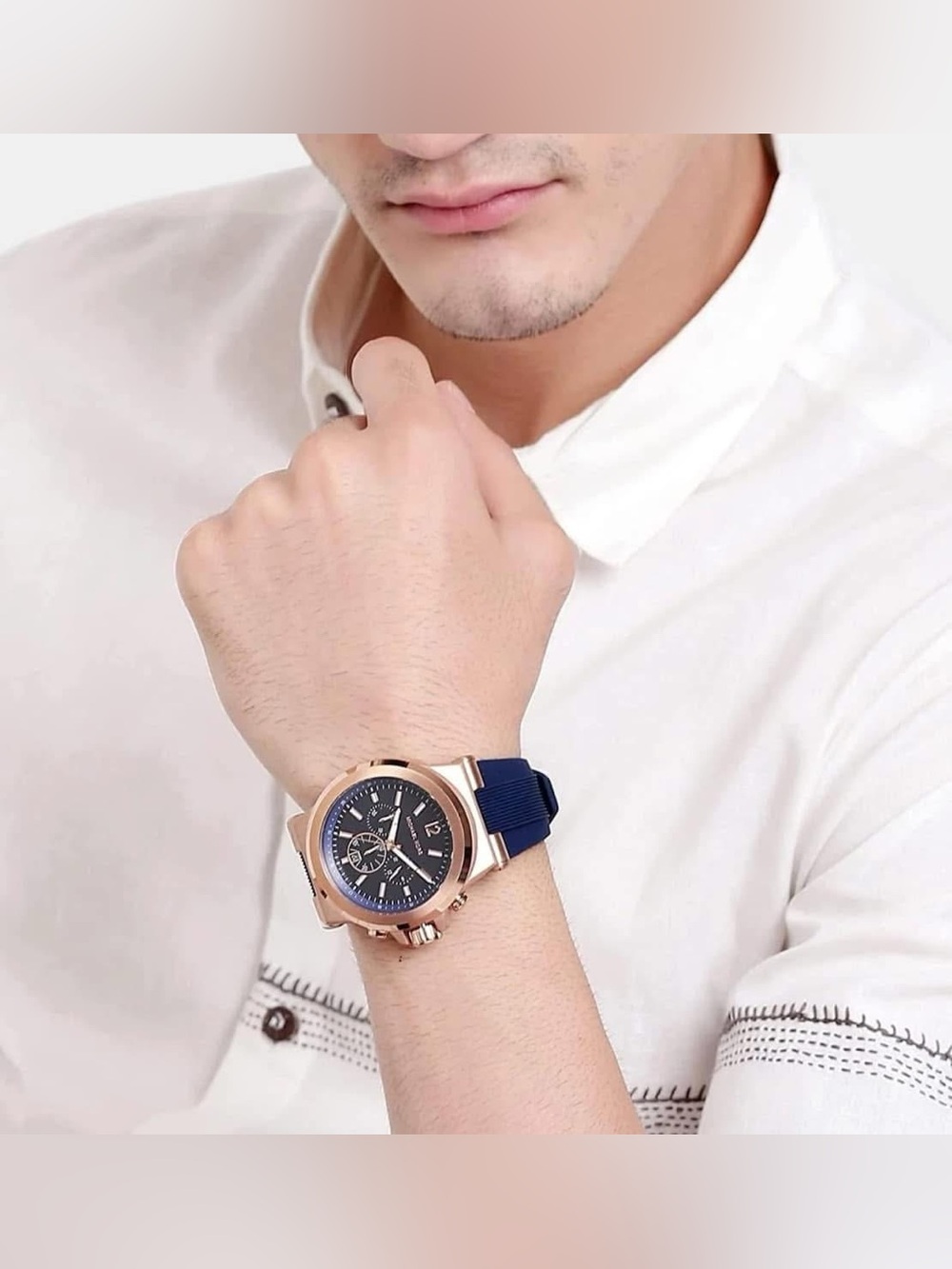 MK8295 - Michael Kors Men’s Dylan Rose Gold-Tone with Navy Silicone Strap